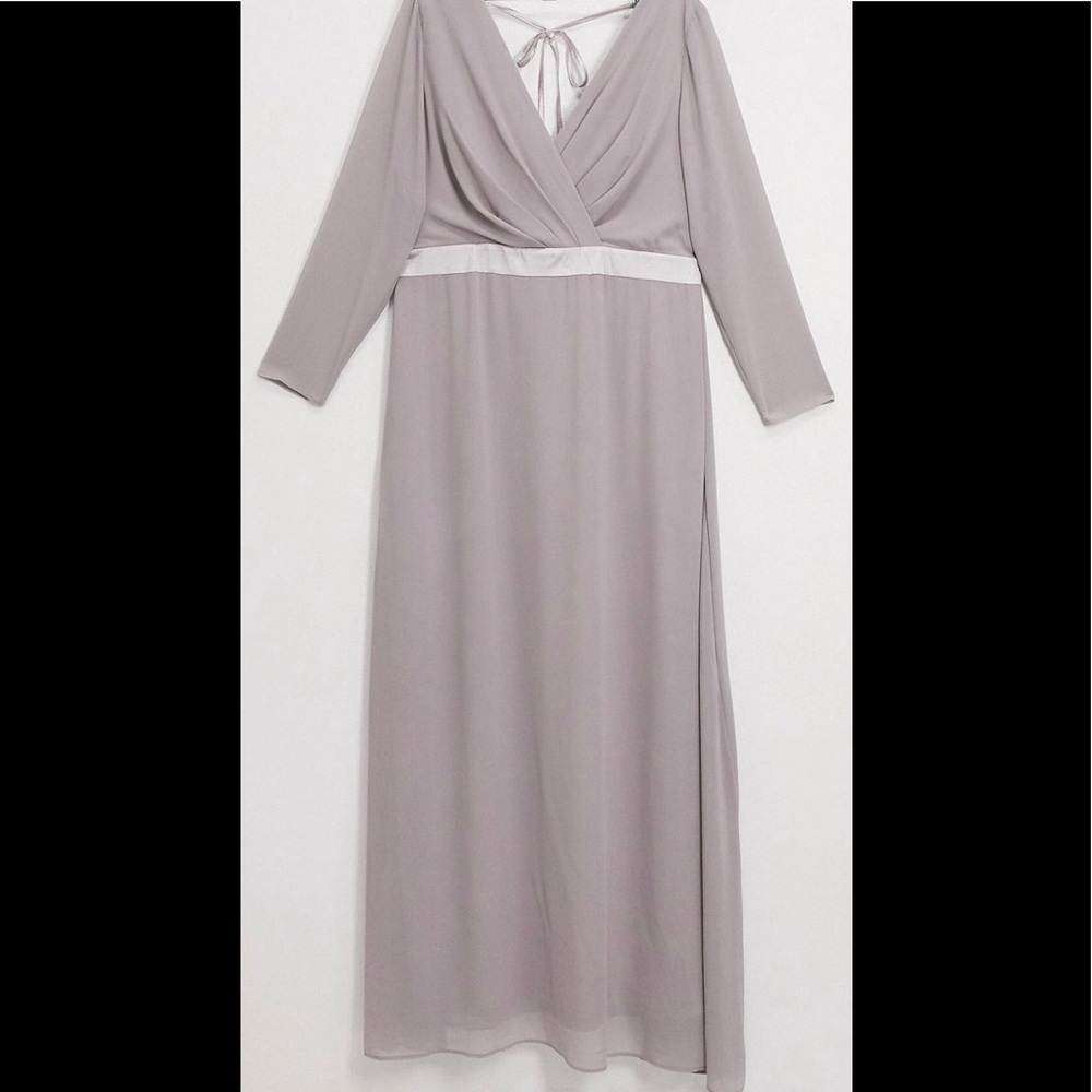 Bridesmaids long sleeve, bow back maxi dress